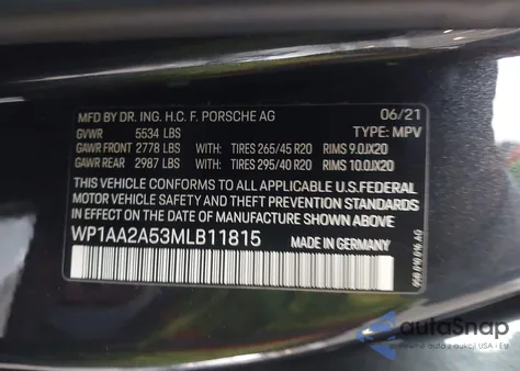 2021 Porsche Macan from USA, damaged, VIN WP1AA2A53MLB11815